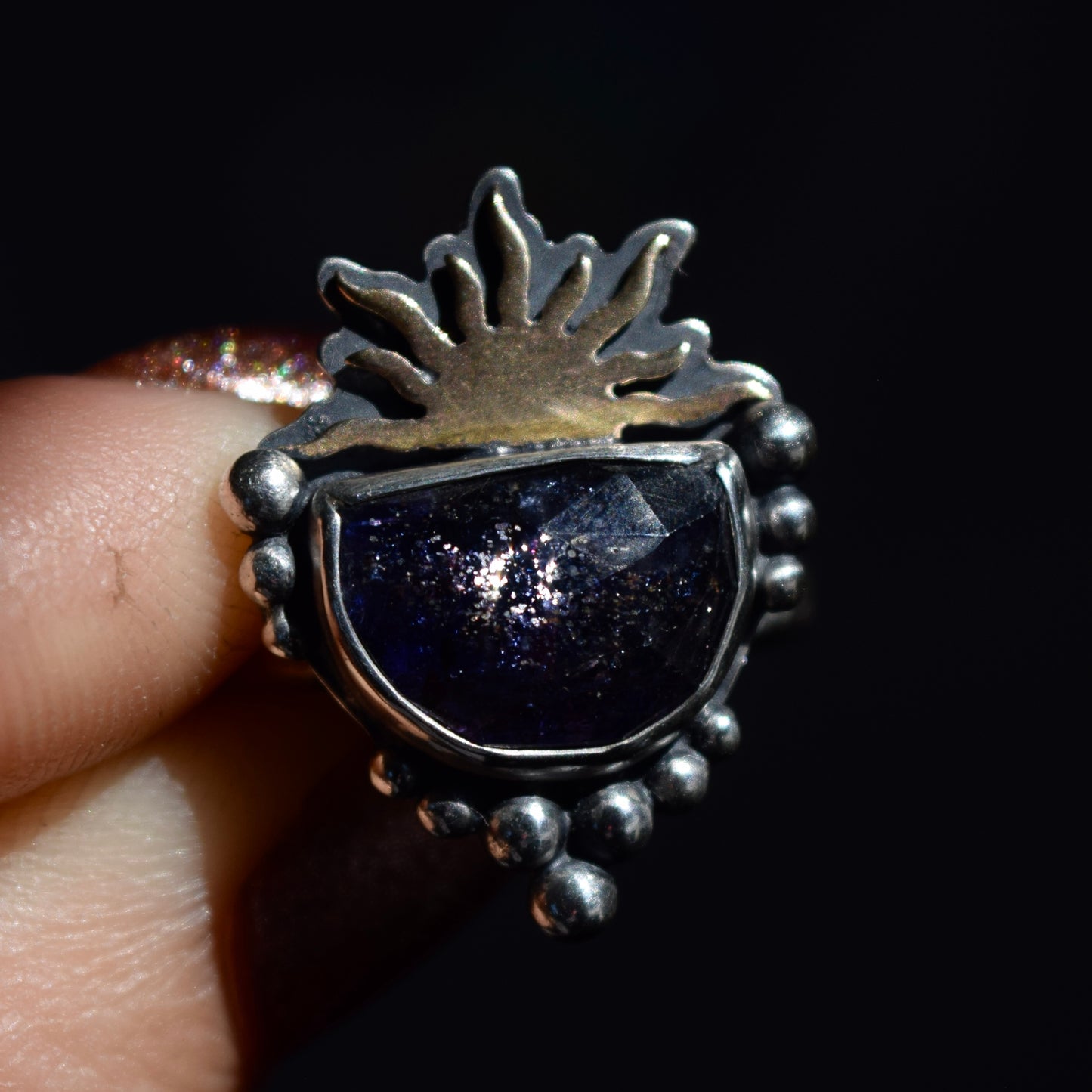 Sunrise Ring with Iolite and Gold Fill Size 8