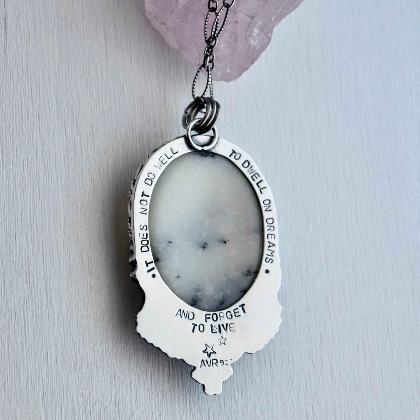 Celestial Owl Worry Stone Pendant with Dendritic Agate