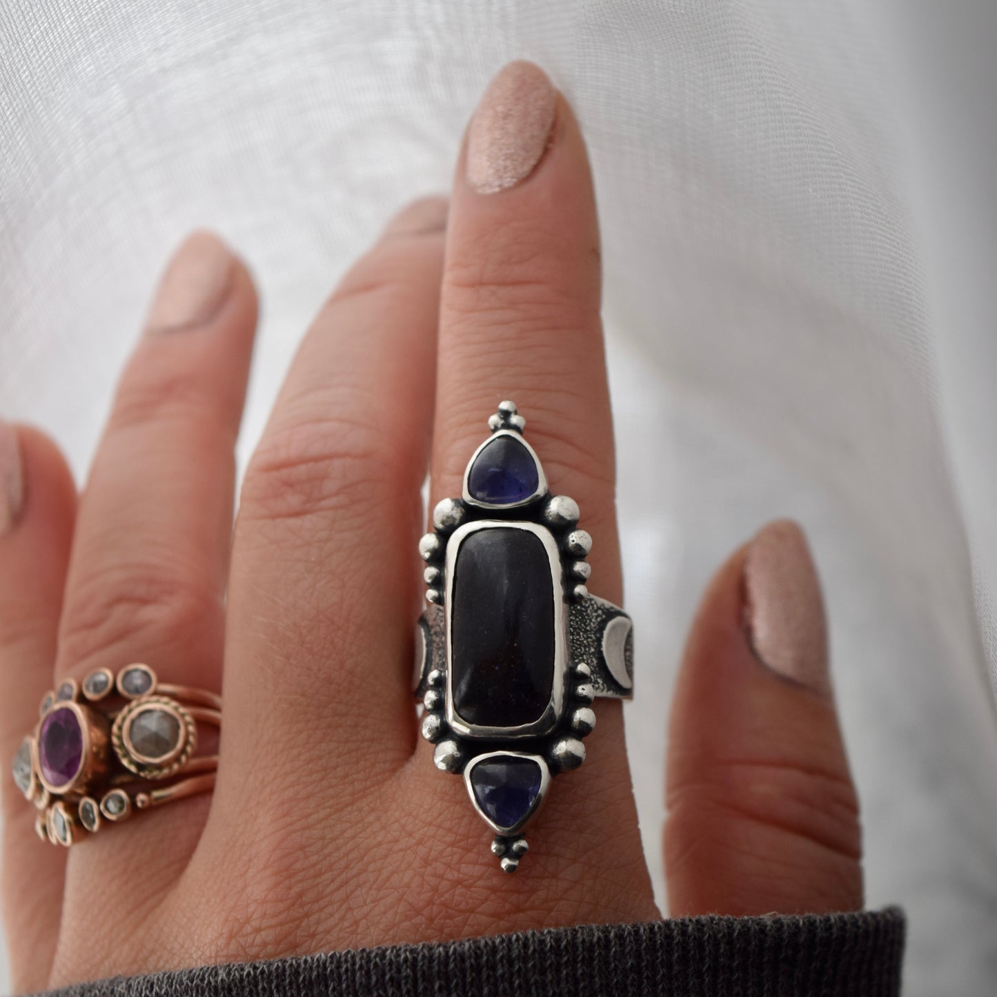 Encased Galaxy Iolite Ring size 7.25/7.5