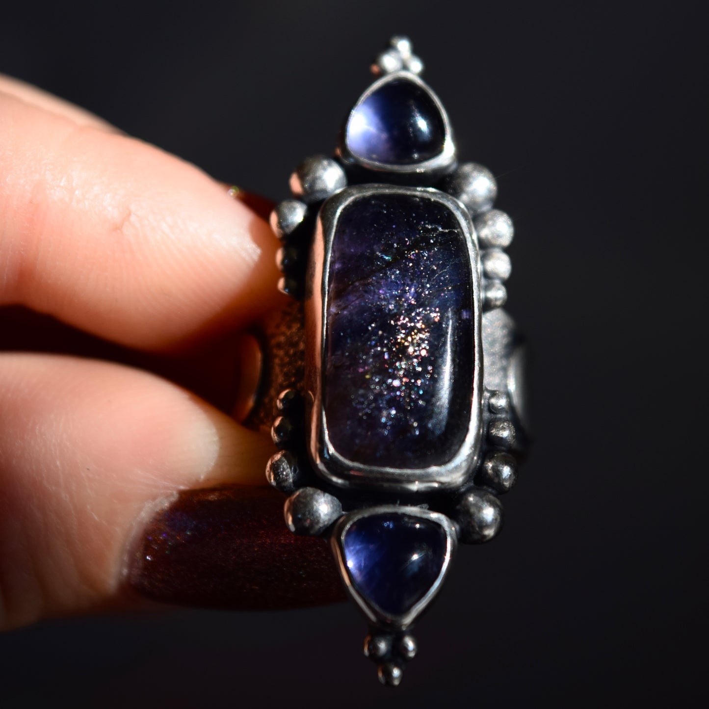 Encased Galaxy Iolite Ring size 7.25/7.5