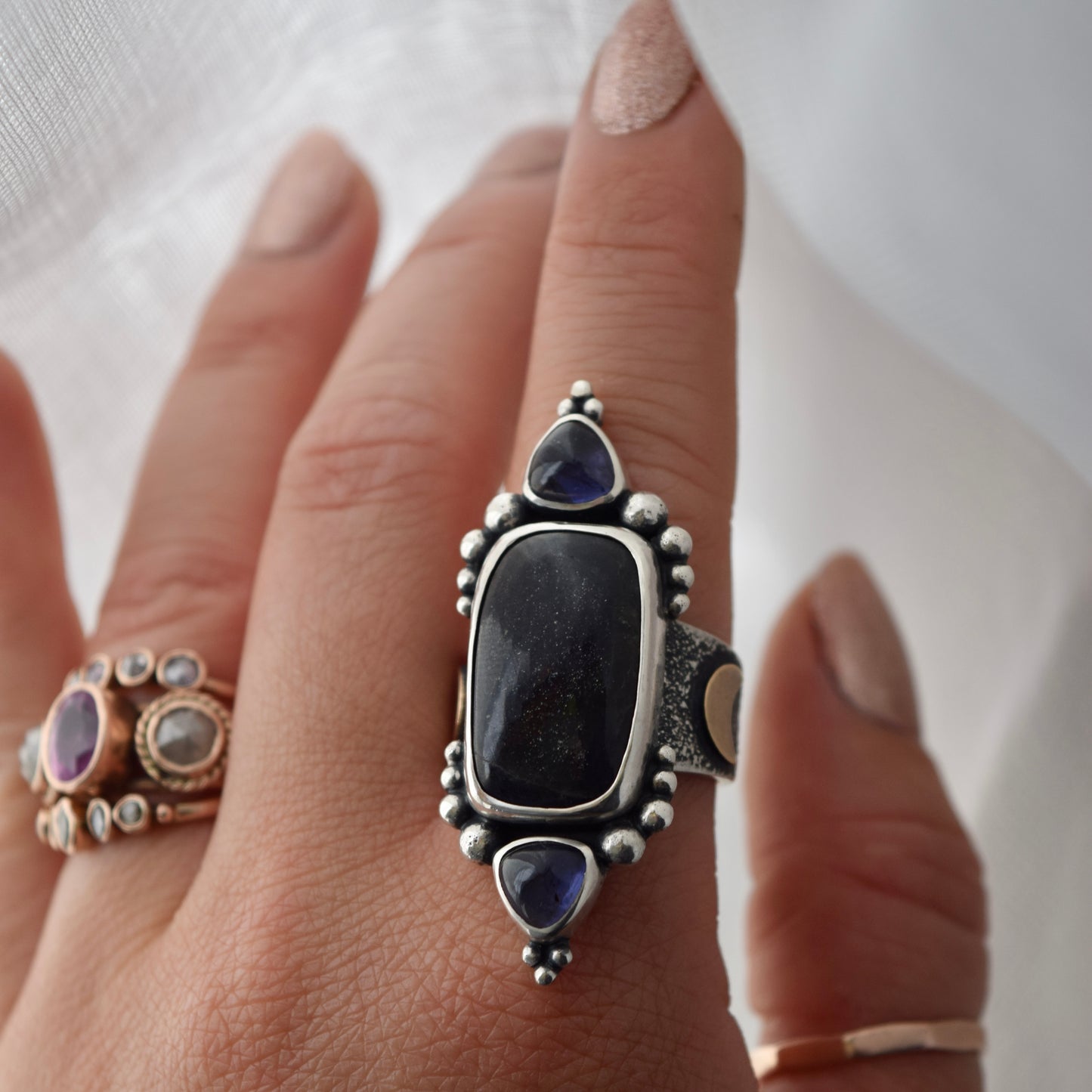 Encased Galaxy Iolite Ring size 8