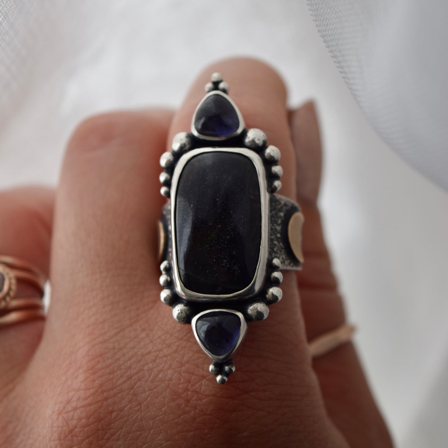 Encased Galaxy Iolite Ring size 8
