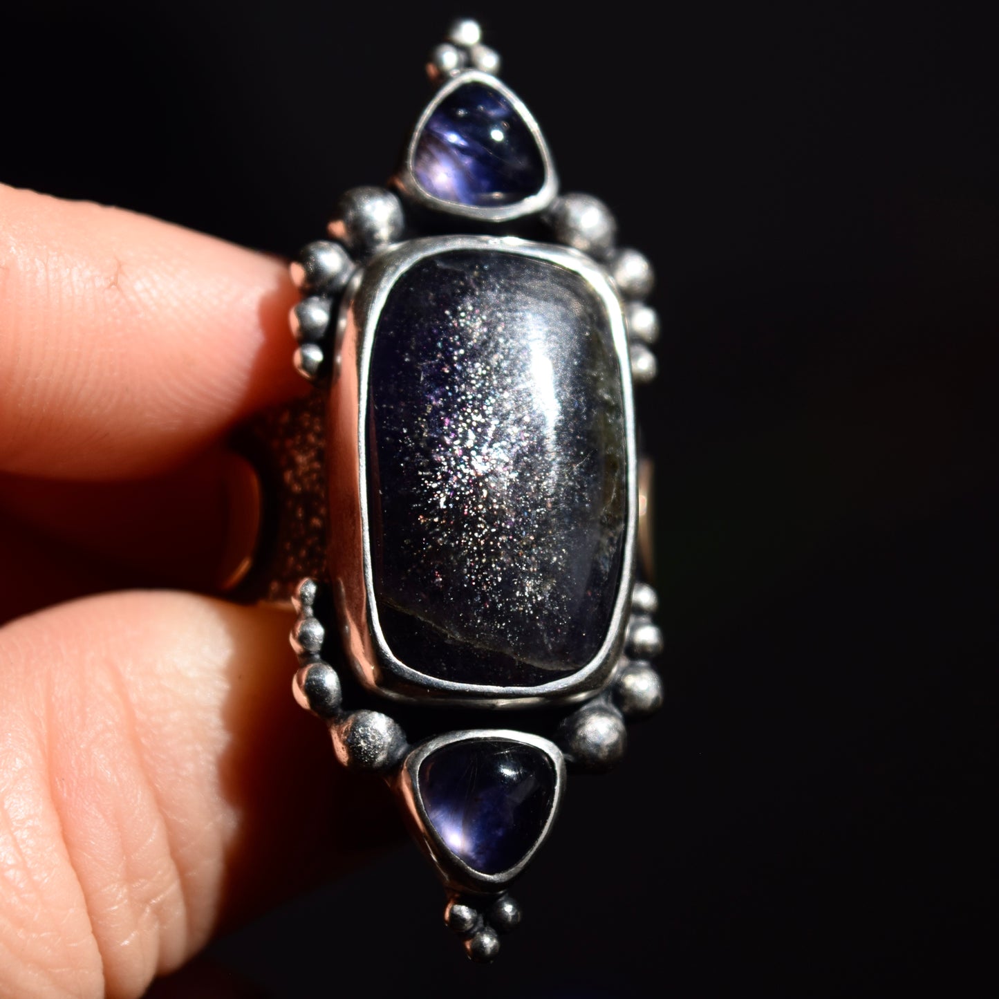 Encased Galaxy Iolite Ring size 8