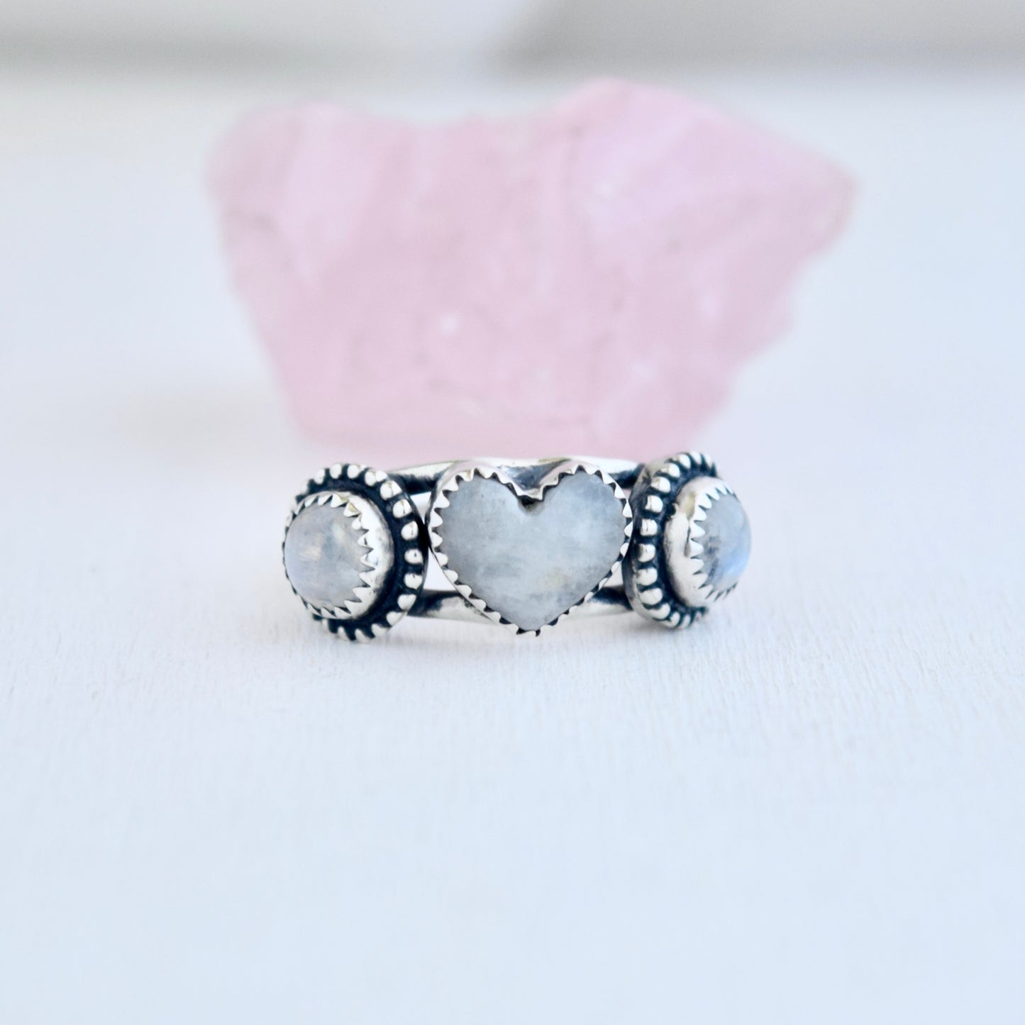 Heart Ring with Rainbow Moonstone size 6.5