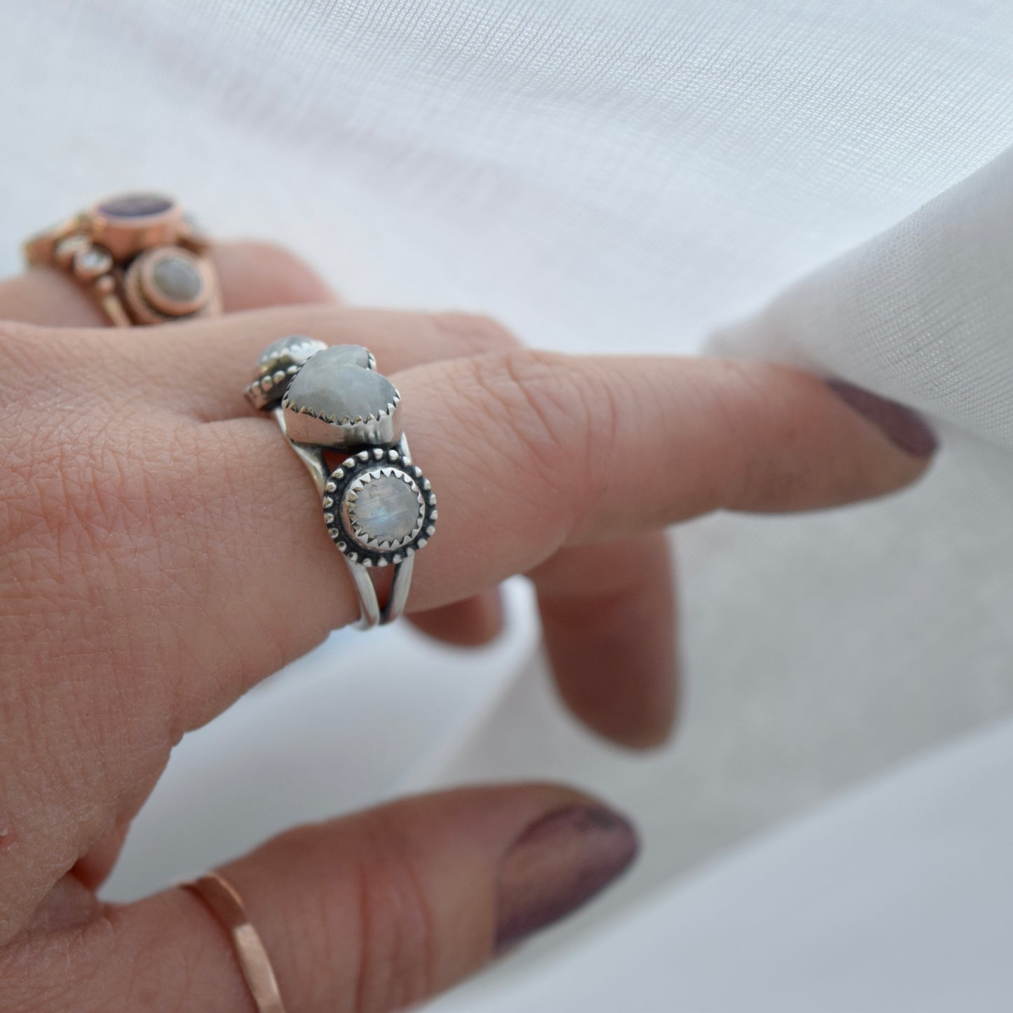 Heart Ring with Rainbow Moonstone size 6.5