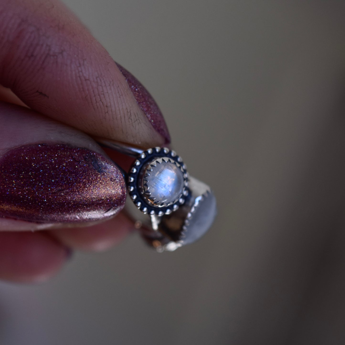 Heart Ring with Rainbow Moonstone size 6.5
