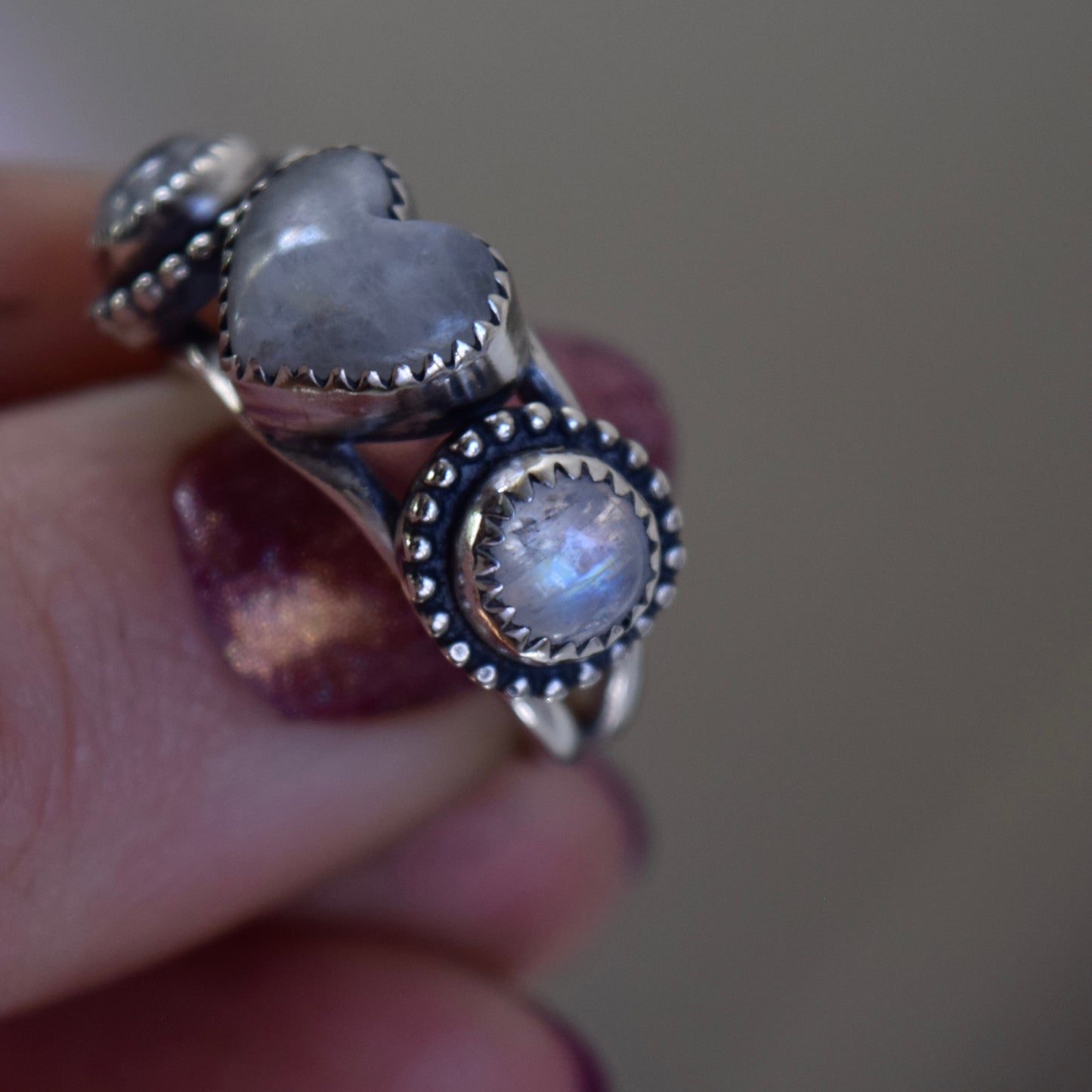 Heart Ring with Rainbow Moonstone size 6.5