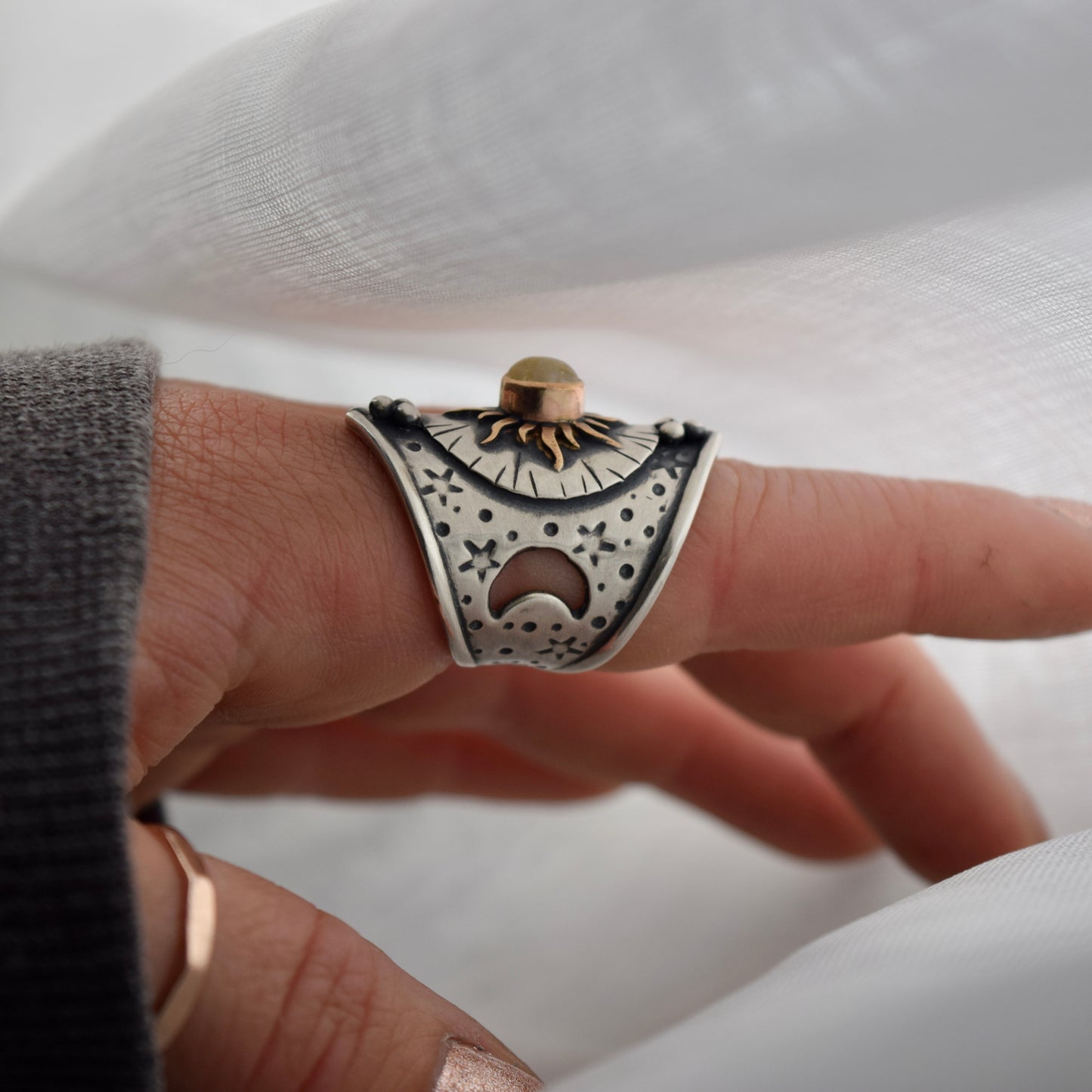 Solar Armor Shield Ring with Golden Rutilated Quartz size 6