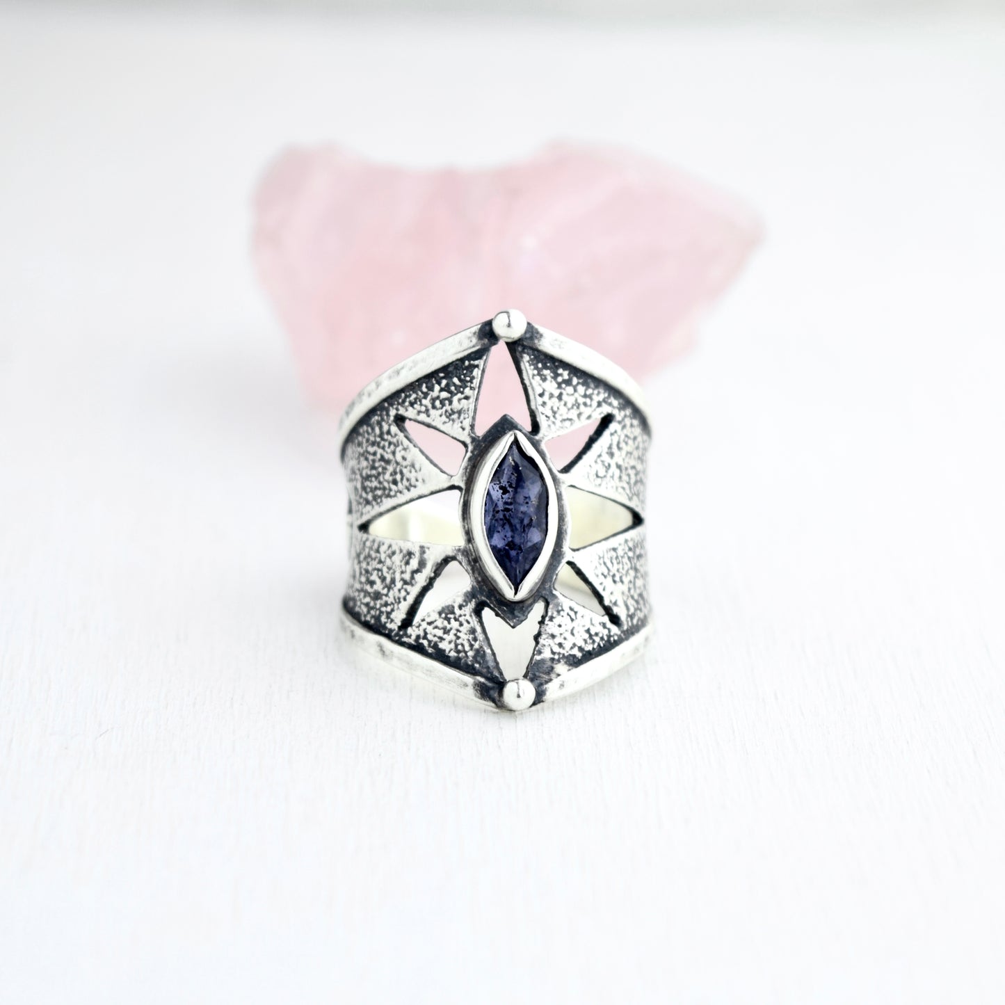 Starlight Armor Shield Ring with Iolite size 7