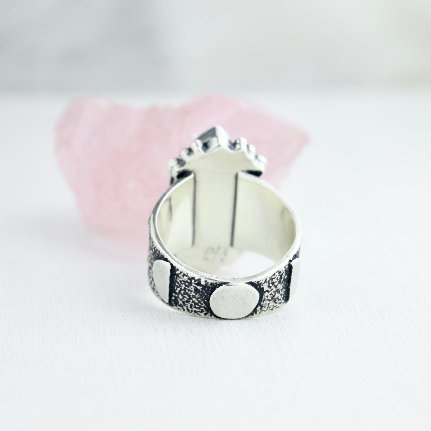 Lunar Phase Statement Ring with Rainbow Moonstone size 7.25