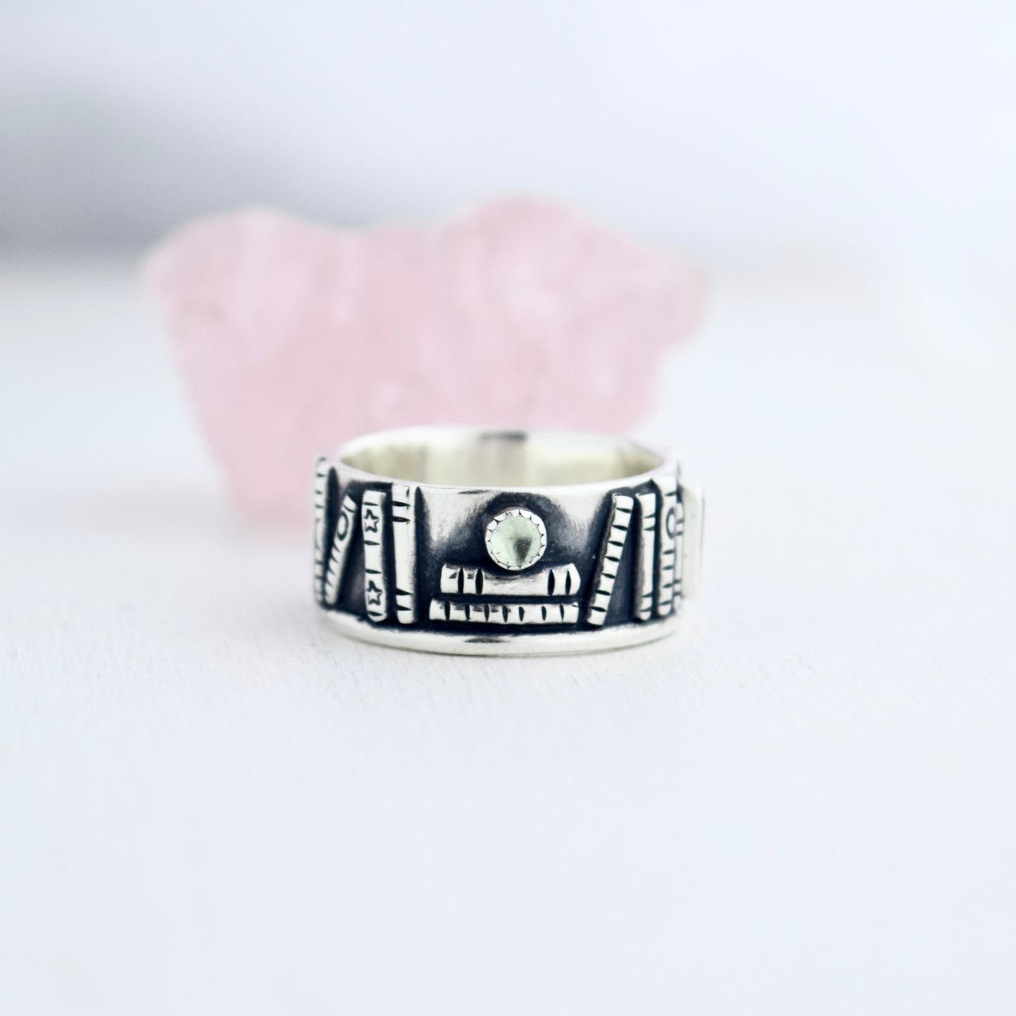 Bookshelf Ring Band with Blue Topaz and Blue Tourmaline Size 8
