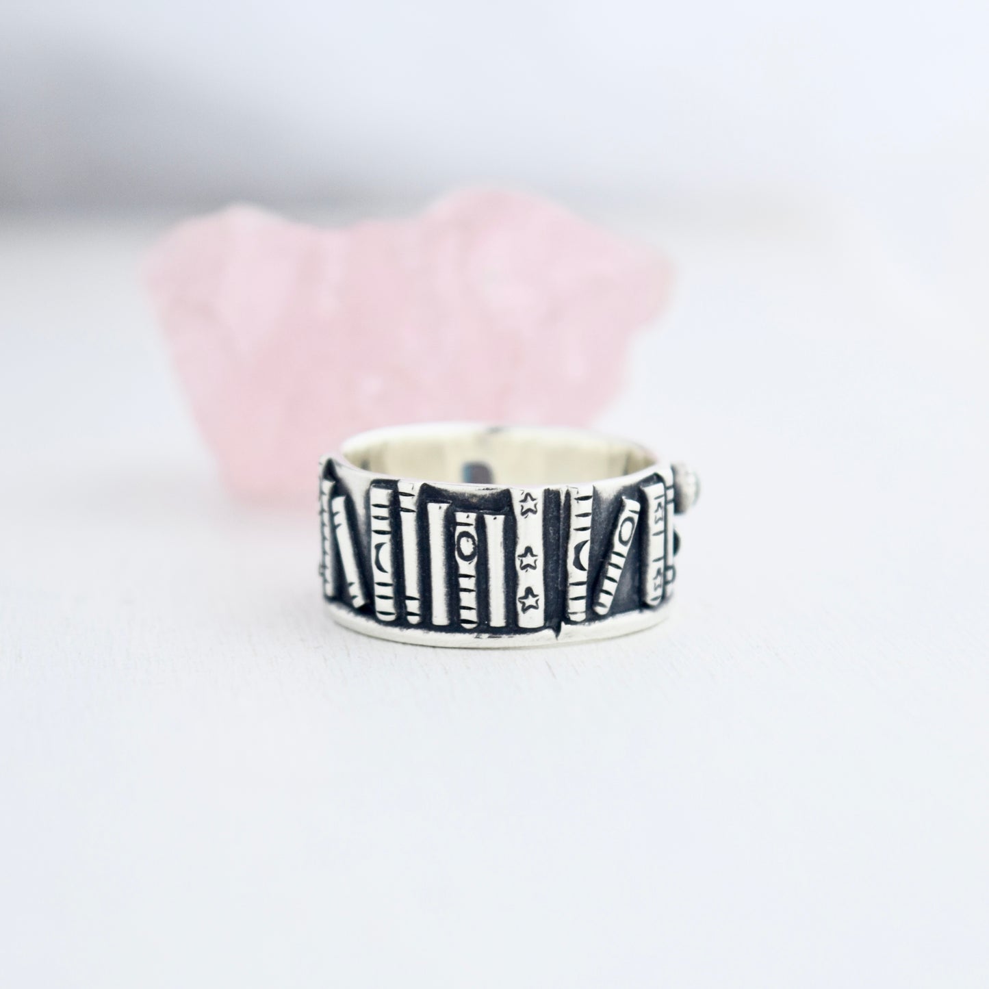 Bookshelf Ring Band with Blue Topaz and Blue Tourmaline Size 8