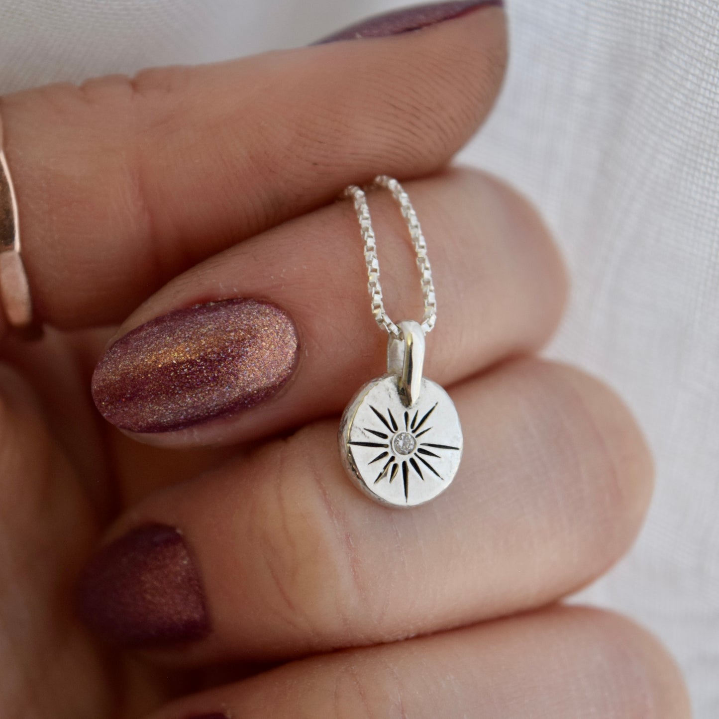 Sun Coin Necklace with .02c Diamond