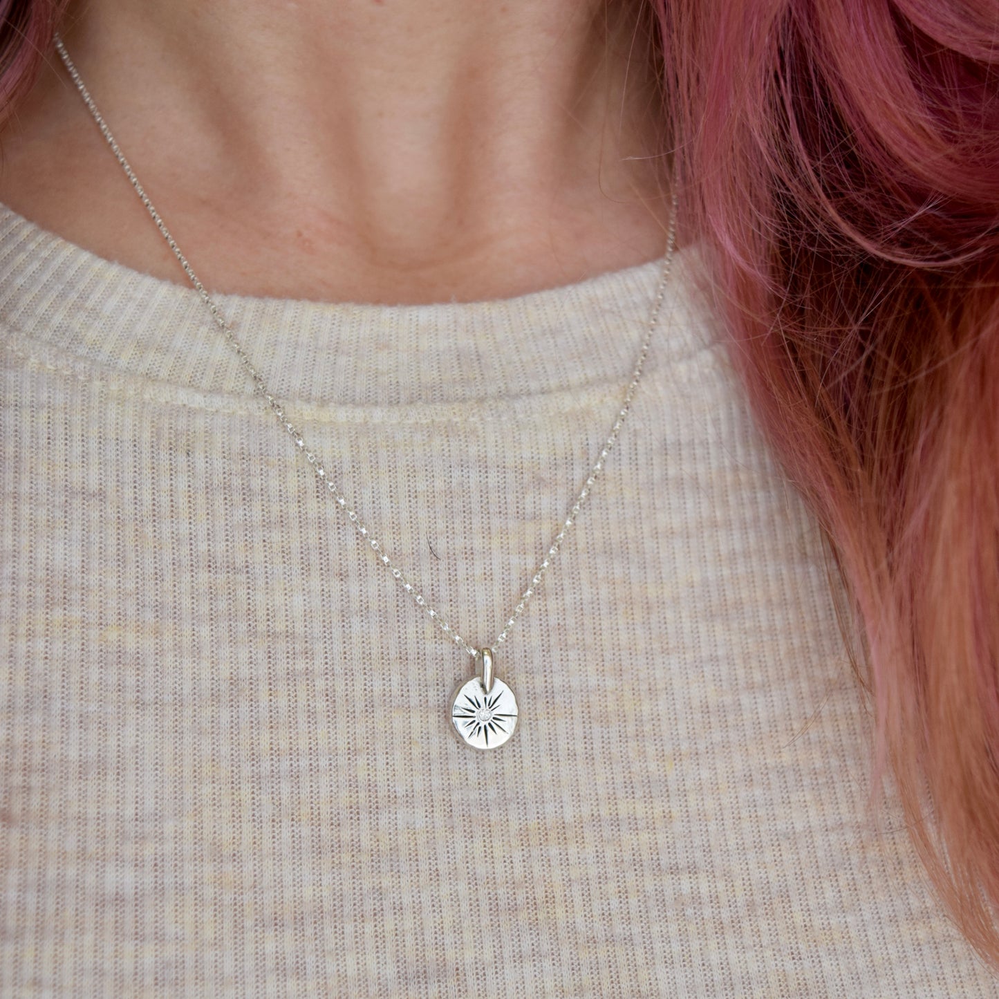 Sun Coin Necklace with .02c Diamond