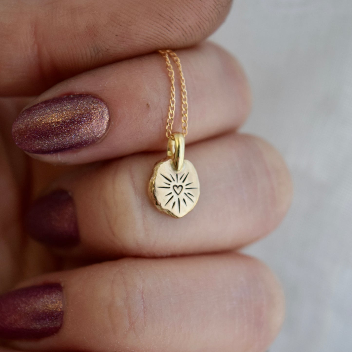 Heart Coin Necklace with 18k Solid Yellow Gold and Gold Fill Chain