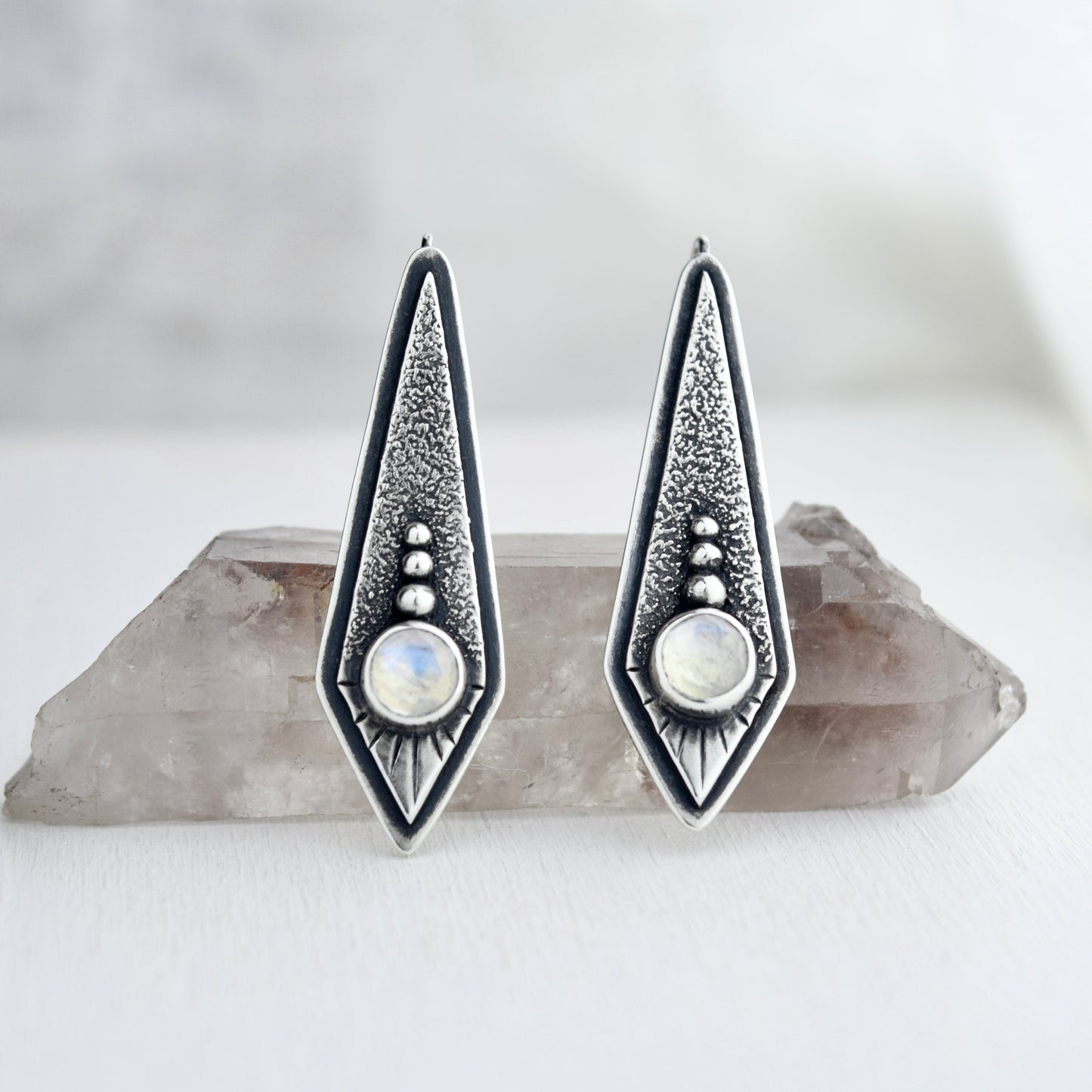 The Fallen Star Earrings with Rainbow Moonstone