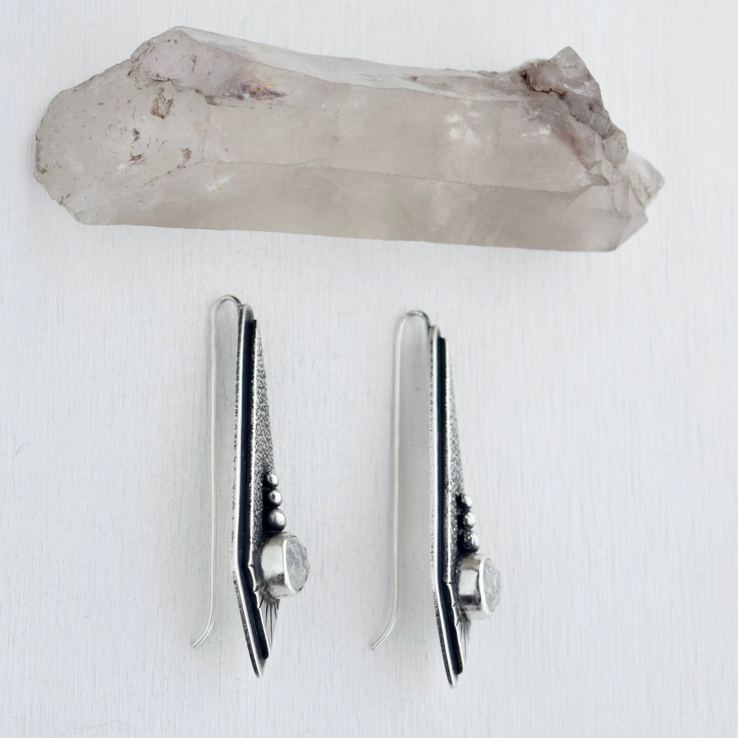 The Fallen Star Earrings with Rainbow Moonstone