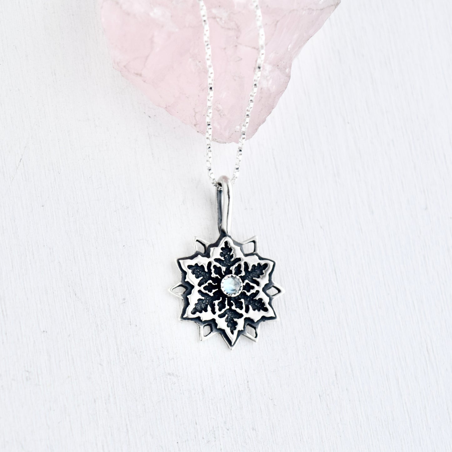 Snowflake Necklace with Teal Montana Sapphire