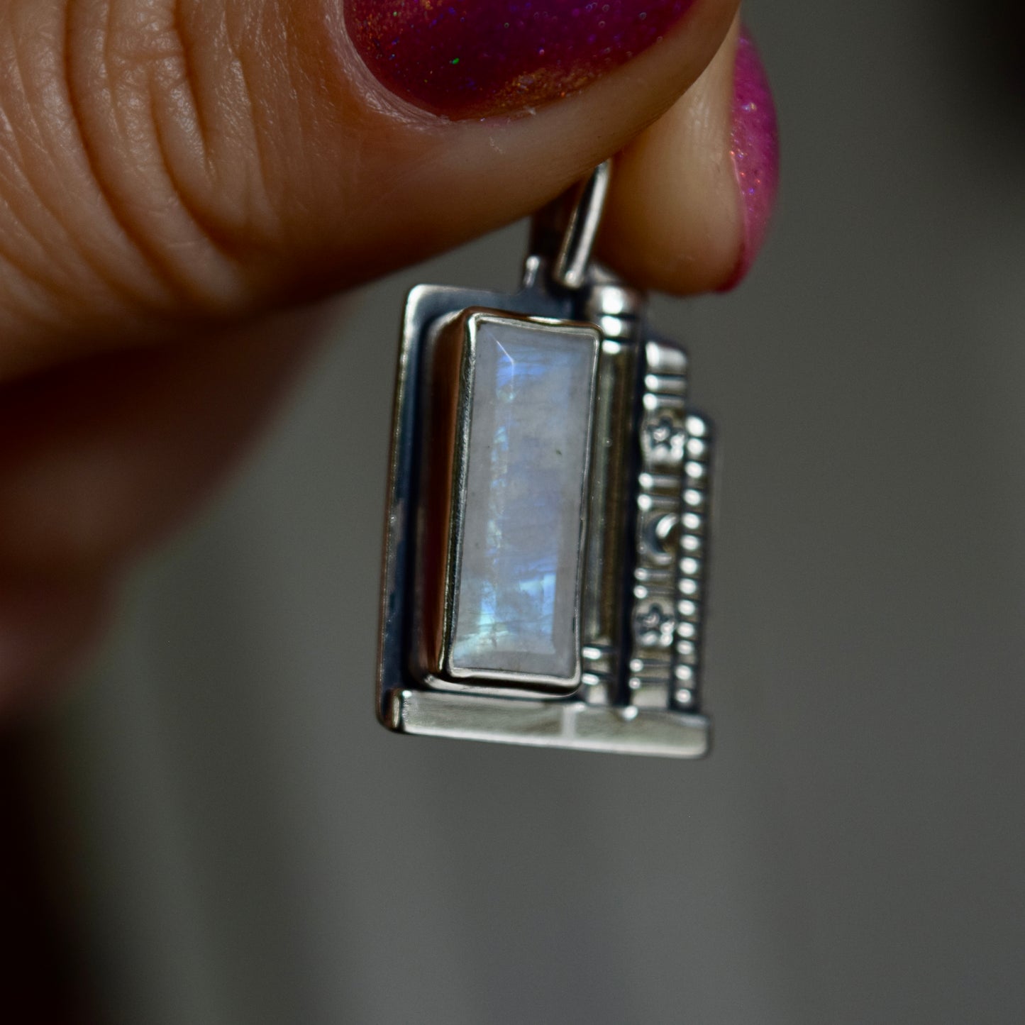 Bookshelf Necklace with Rainbow Moonstone