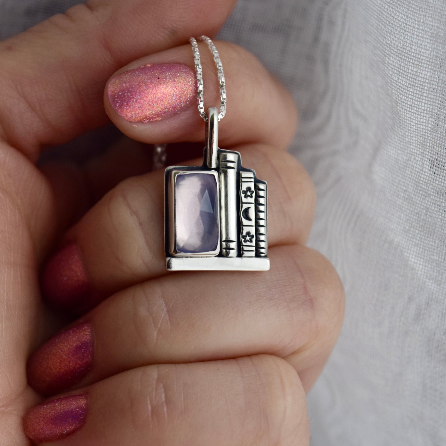 Bookshelf Necklace with Lavender Quartz