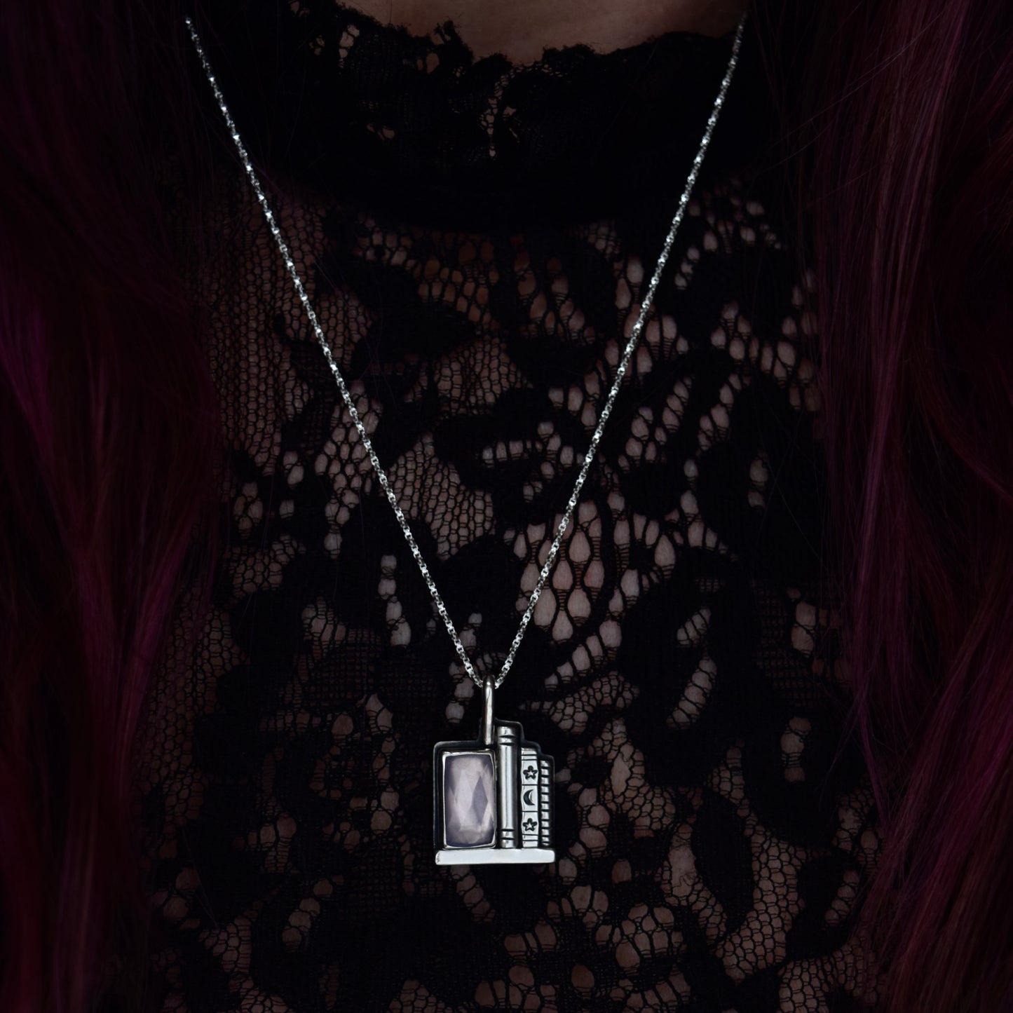 Bookshelf Necklace with Lavender Quartz