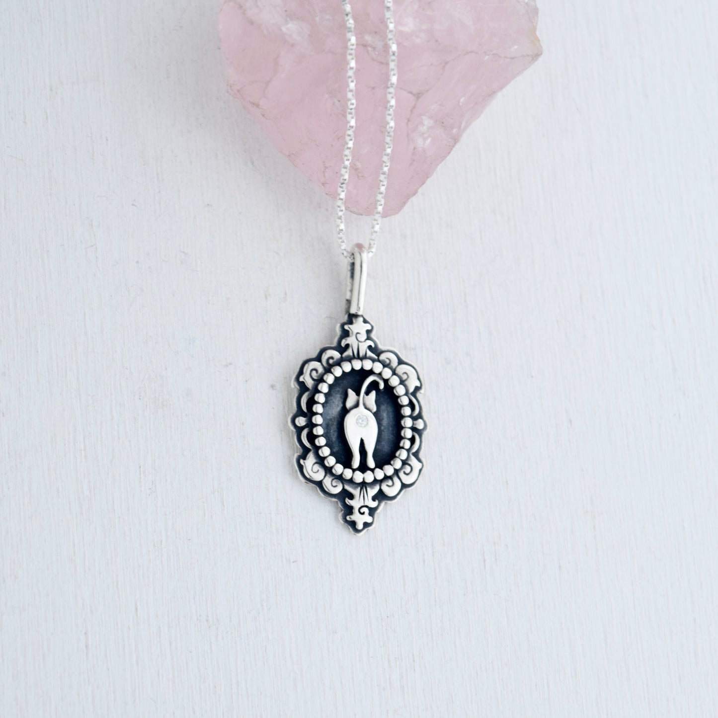 *Made to Order* Cat Butthole Cameow Necklace with Flush Set Moissanite