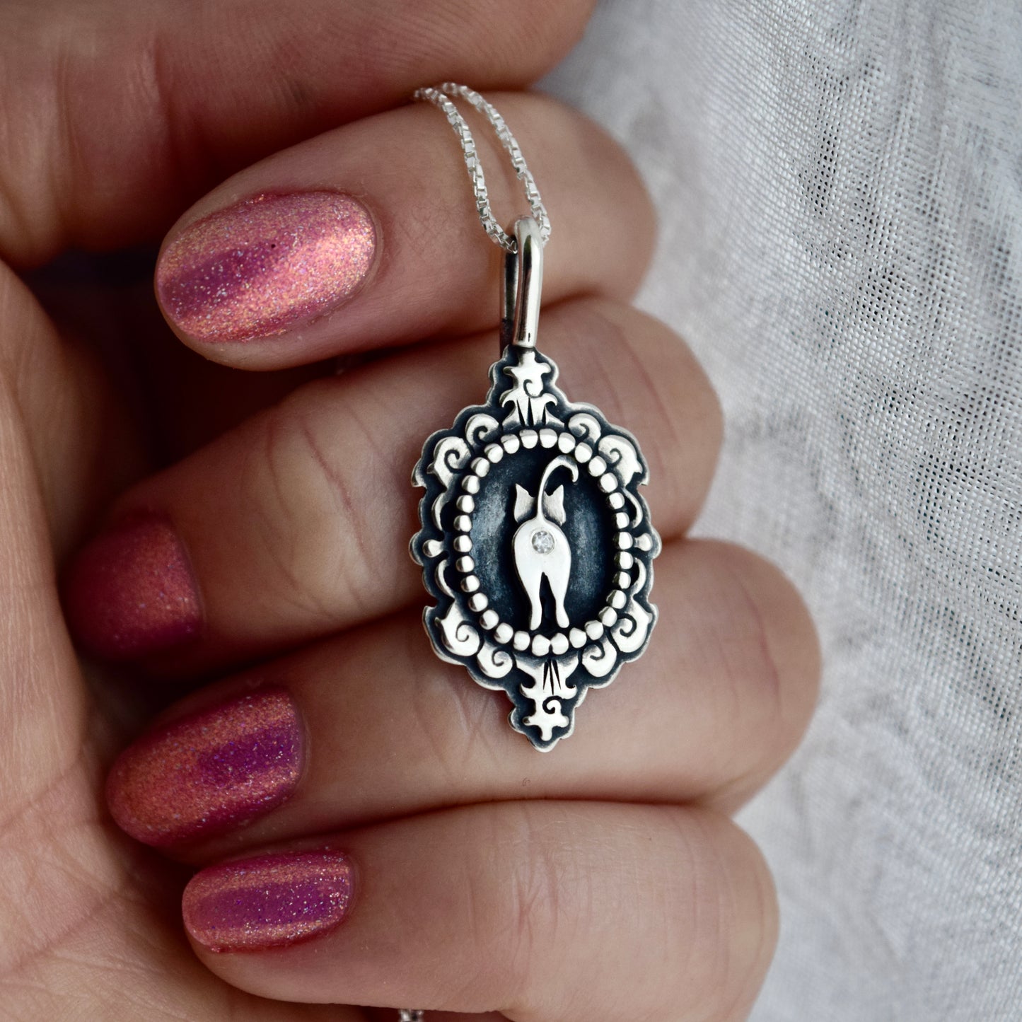 *Made to Order* Cat Butthole Cameow Necklace with Flush Set Moissanite
