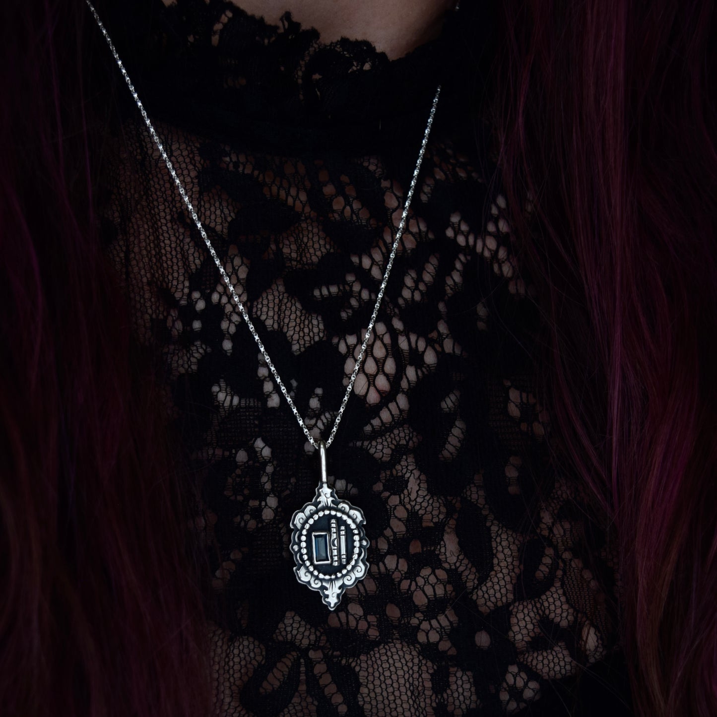 Bookshelf Cameo Necklace with Blue Topaz