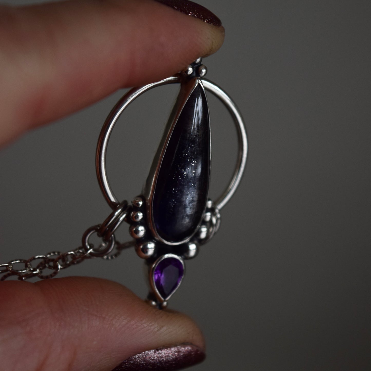 Pendulum Pendant with Iolite and Amethyst