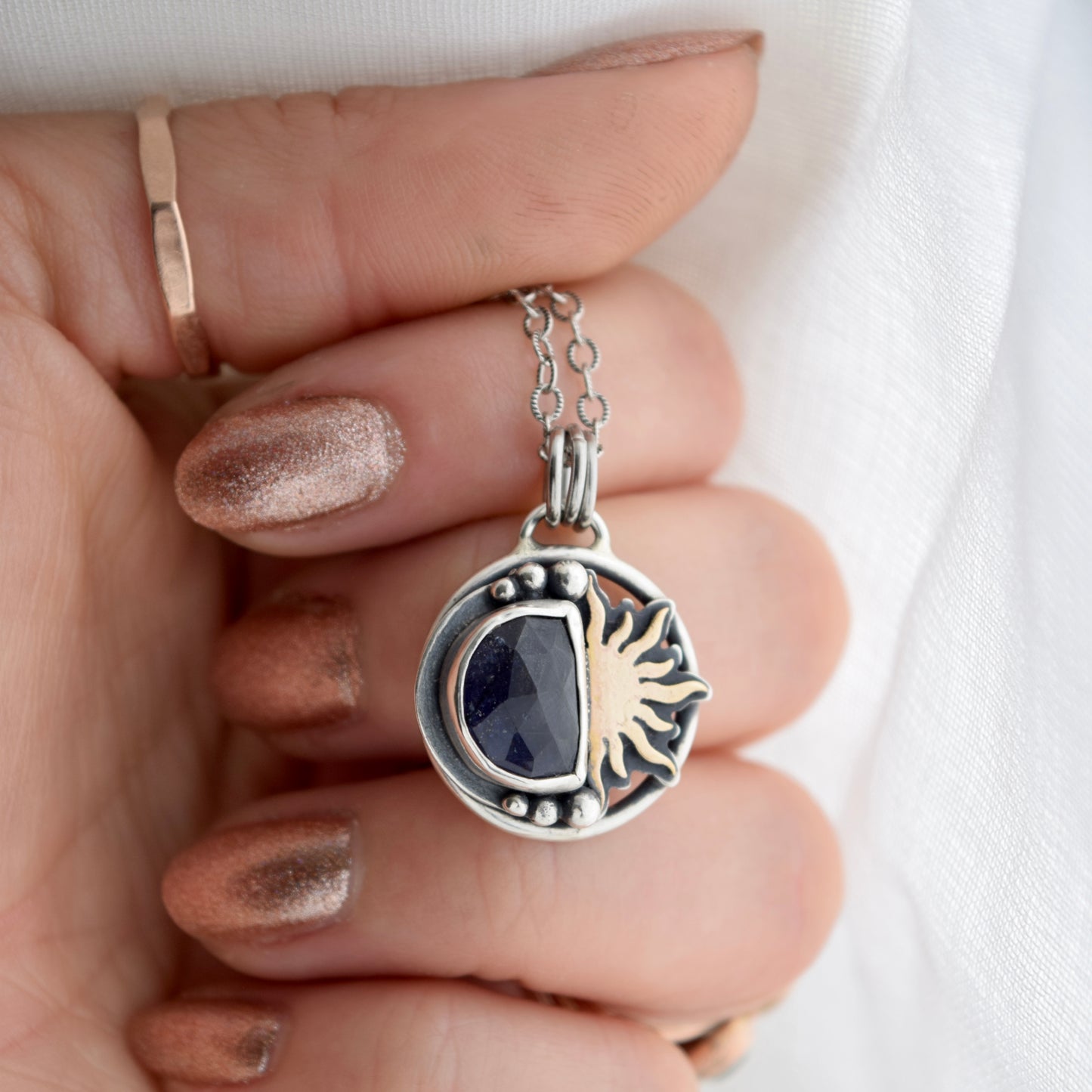 Sunrise Necklace with Iolite and Gold Fill