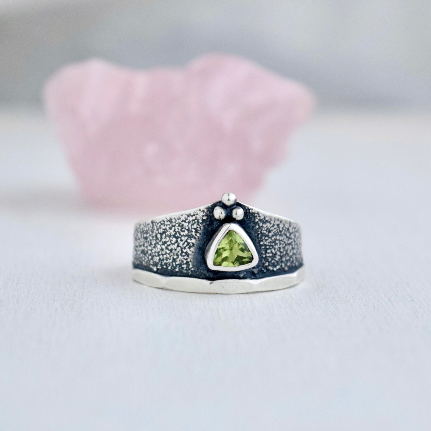 Lunar Surface Armor Ring with Peridot size 7.75