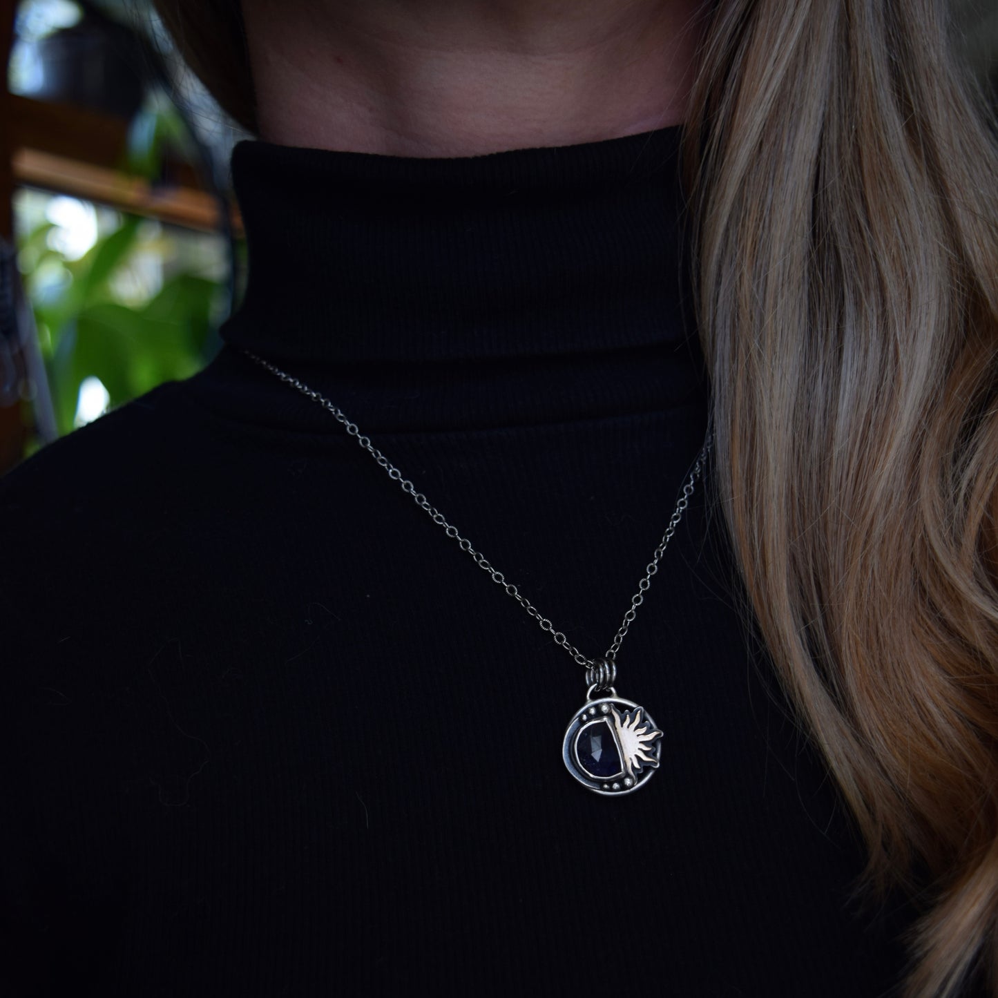 Sunrise Necklace with Iolite and Gold Fill