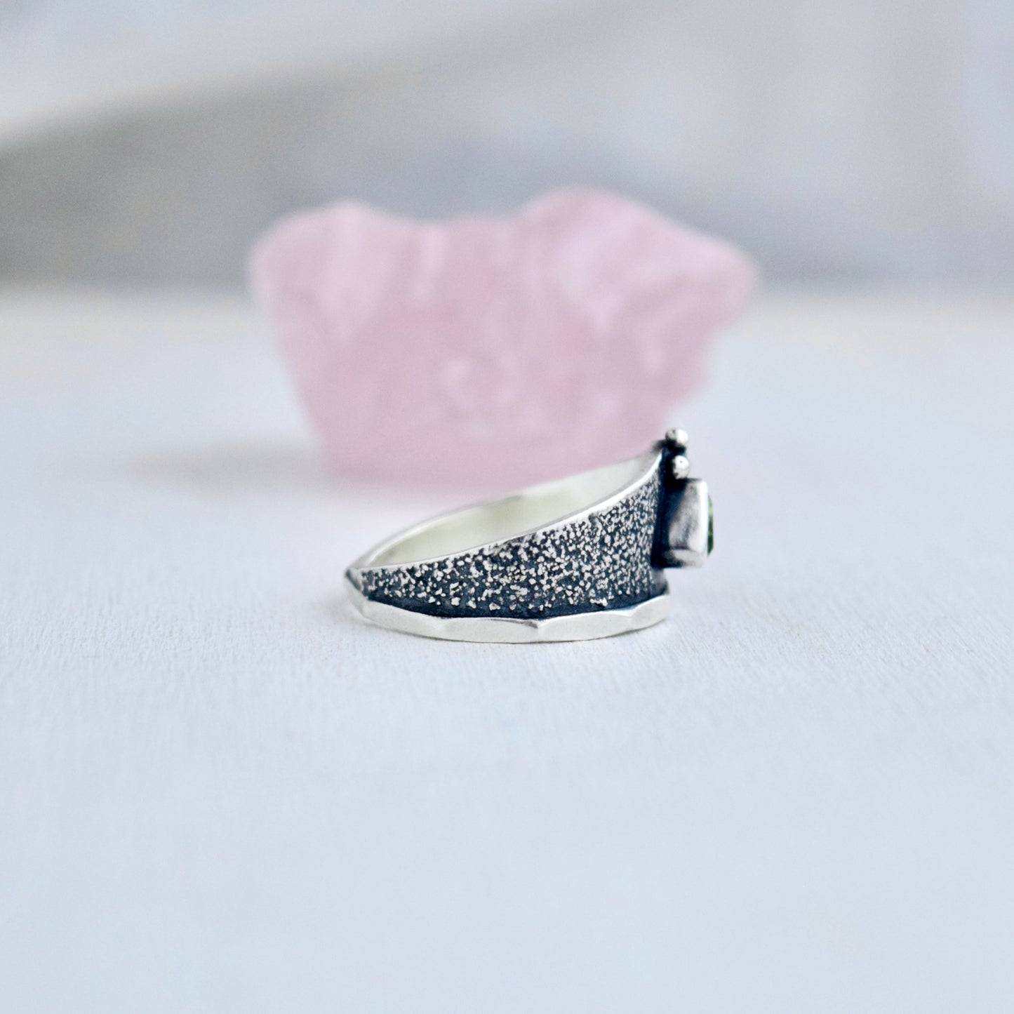 Lunar Surface Armor Ring with Peridot size 7.75