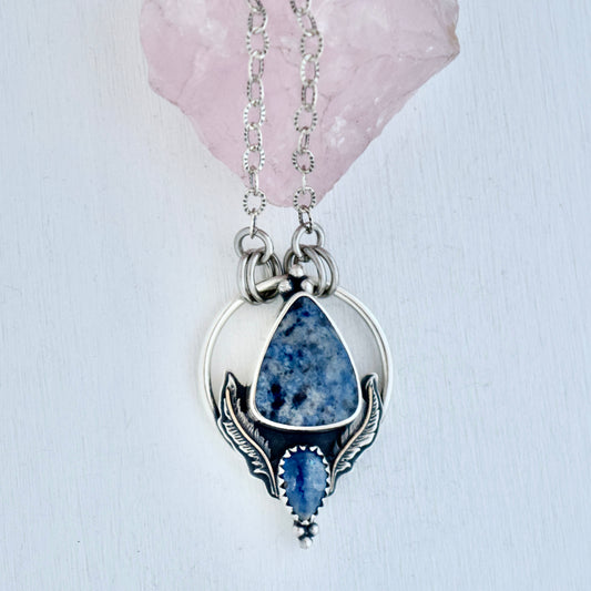 Eagle House Pendulum Pendant with Sodalite, Kyanite, and Gold Fill Details