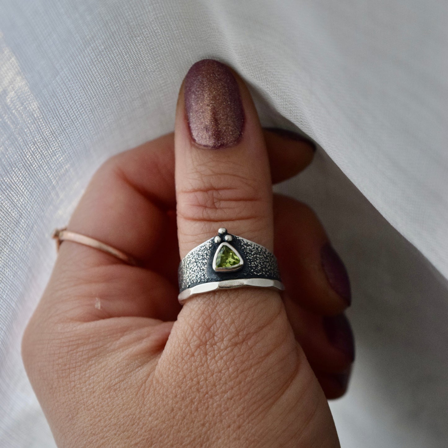 Lunar Surface Armor Ring with Peridot size 7.75