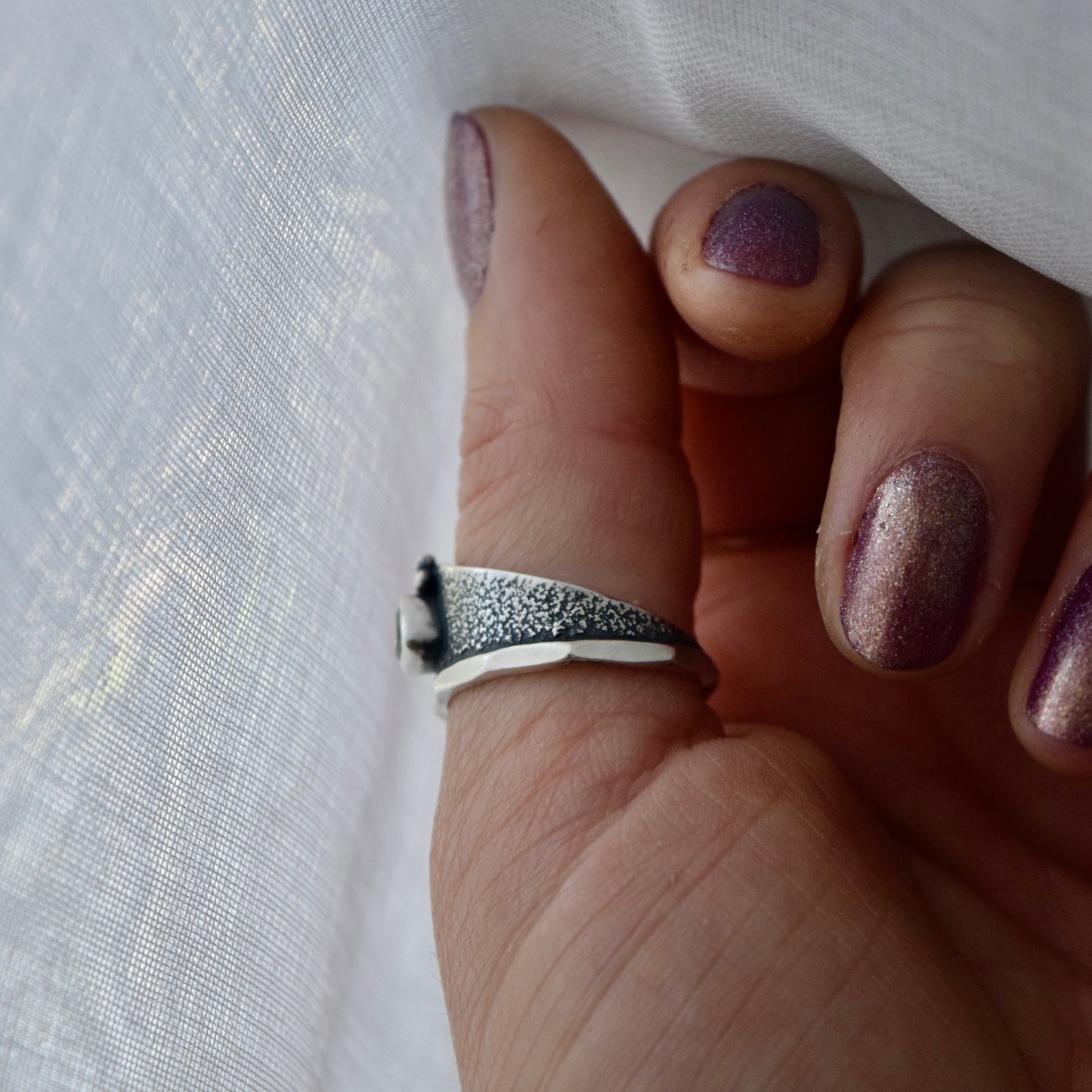 Lunar Surface Armor Ring with Peridot size 7.75