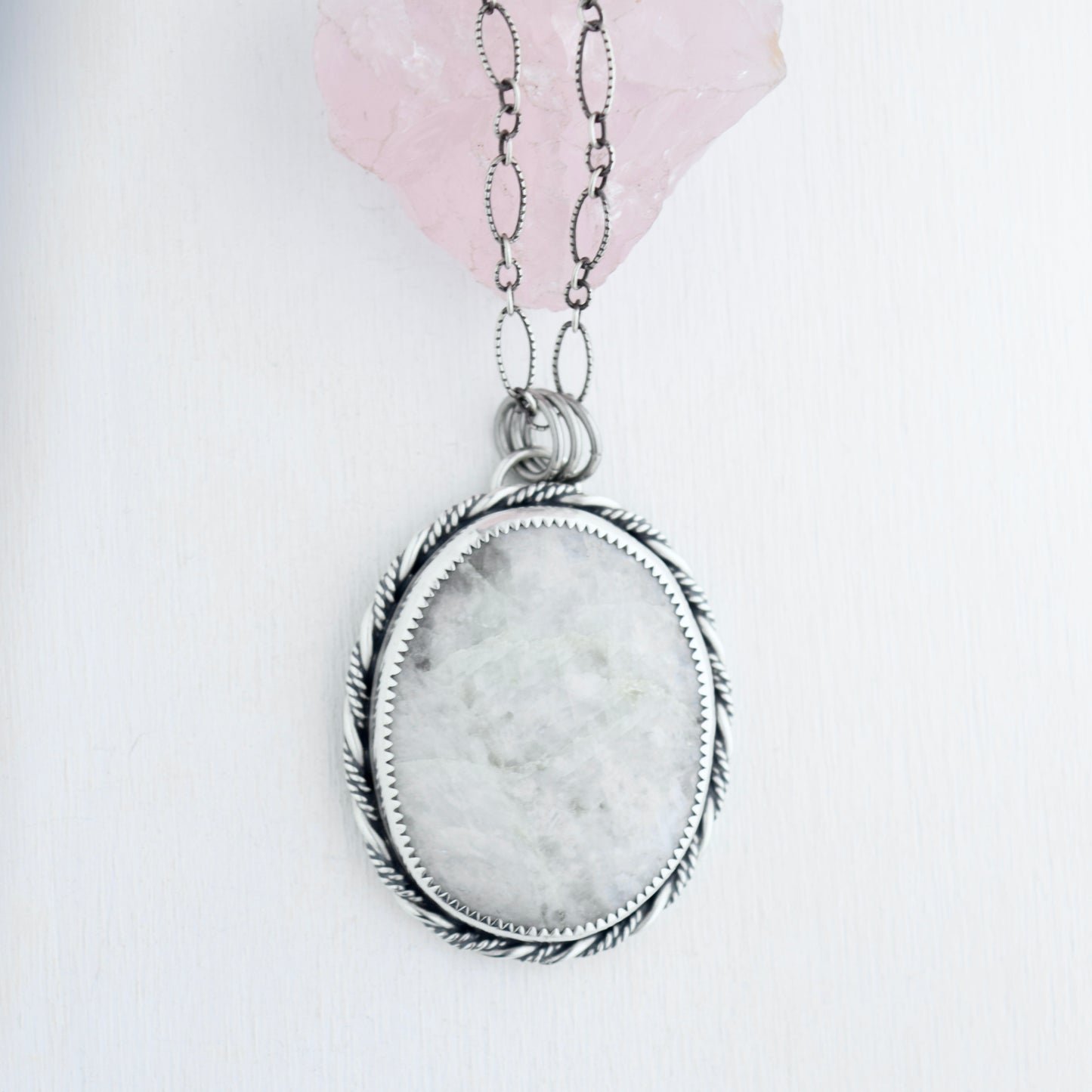 Worry Stone Pendant with Rainbow Moonstone