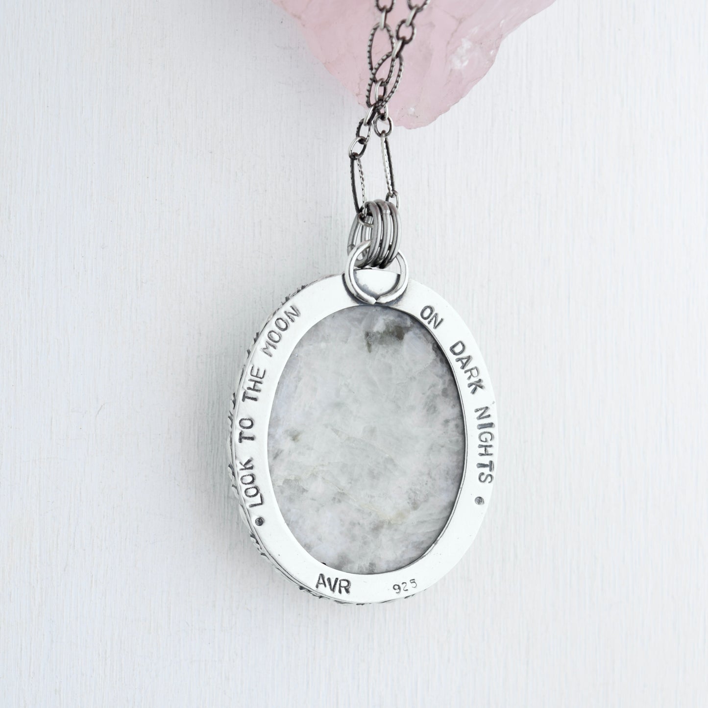 Worry Stone Pendant with Rainbow Moonstone