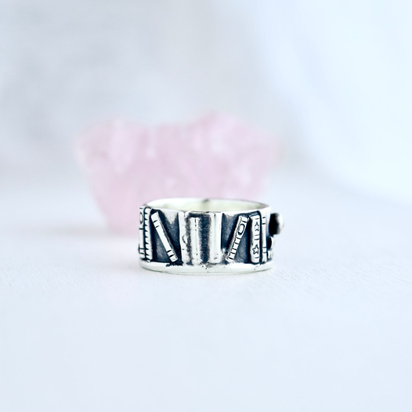 Bookshelf Ring Band with Kintsugi Repaired Ethiopian Opal and Rainbow Moonstone Size 6.5