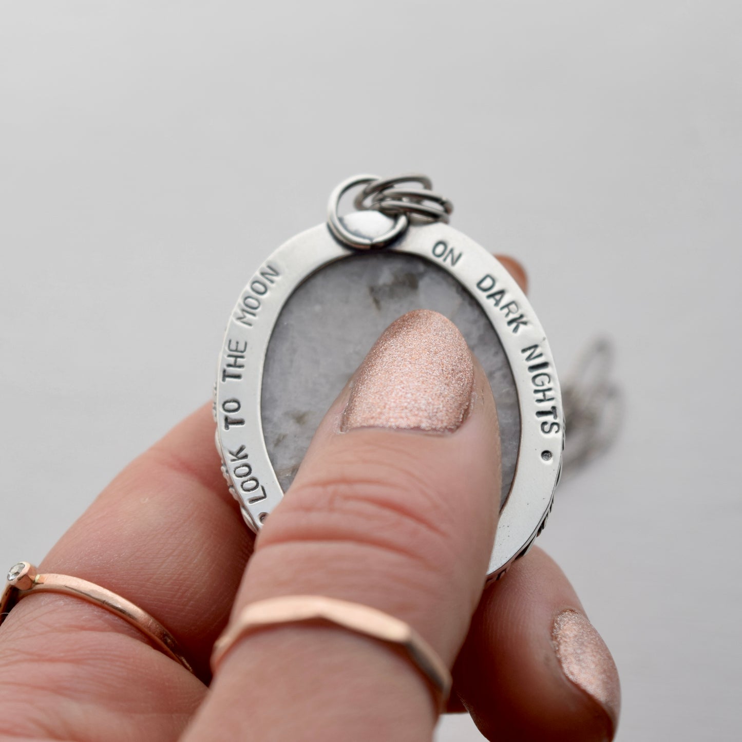 Worry Stone Pendant with Rainbow Moonstone