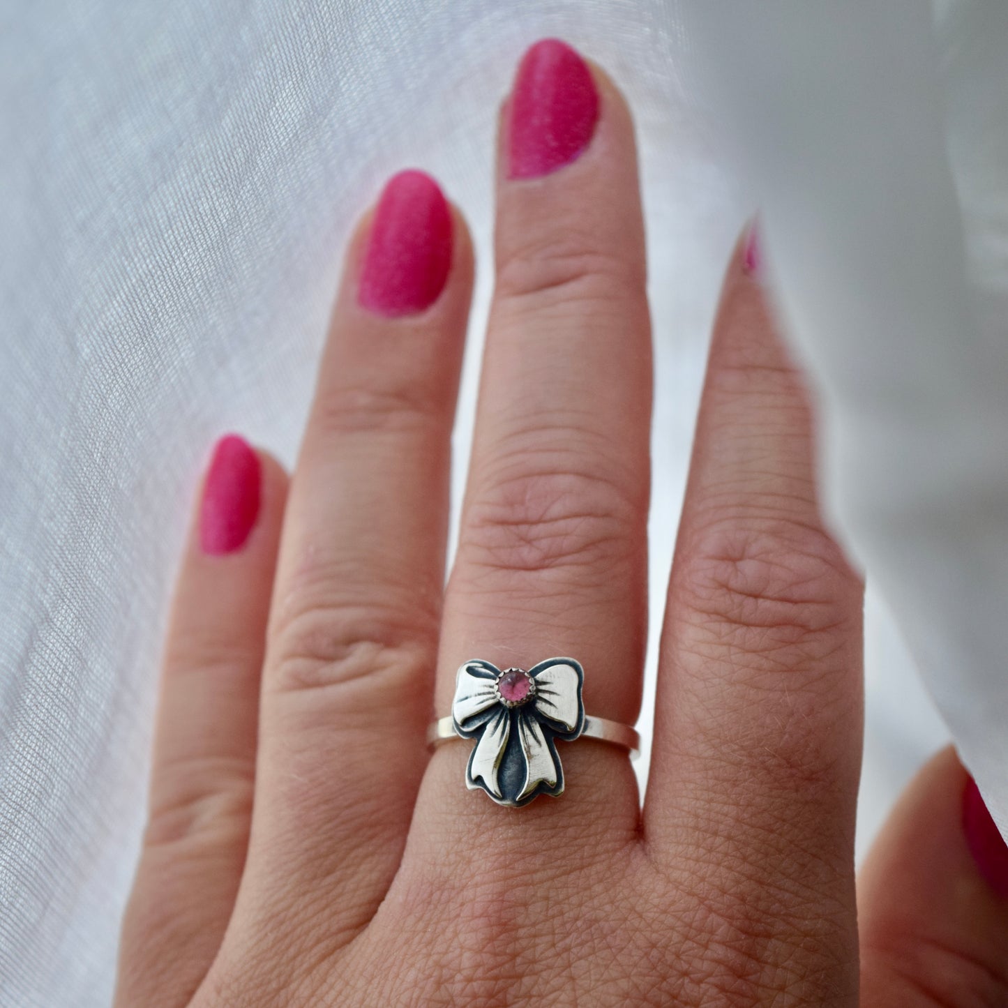 Pink Tourmaline Bow Ring Size 6