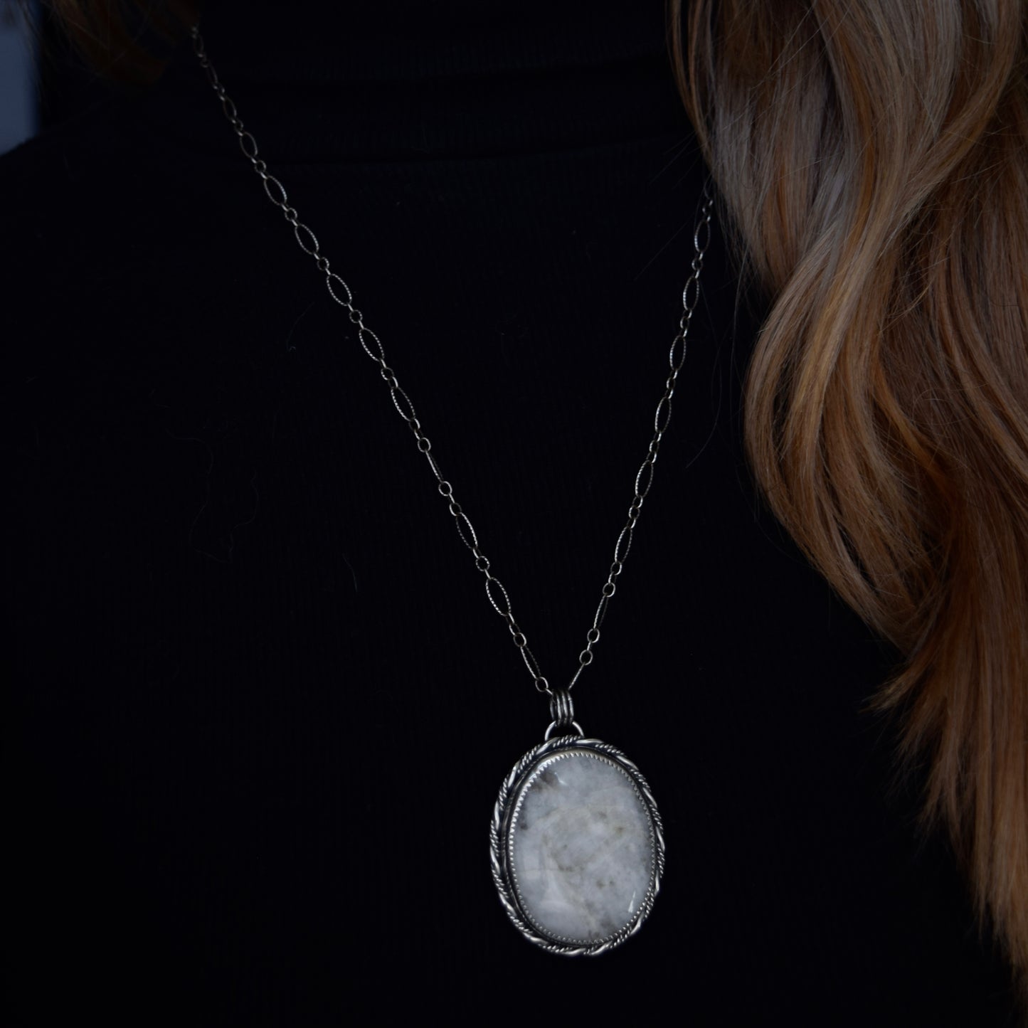 Worry Stone Pendant with Rainbow Moonstone
