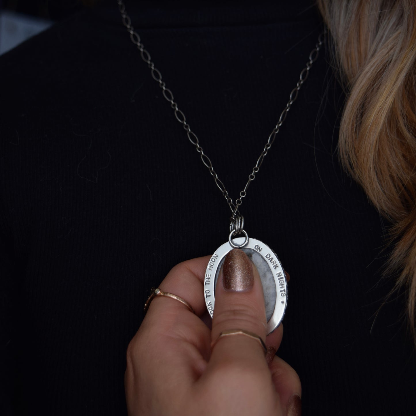 Worry Stone Pendant with Rainbow Moonstone