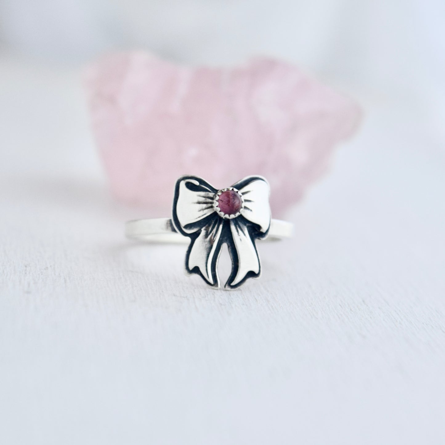 Pink Tourmaline Bow Ring size 7.25