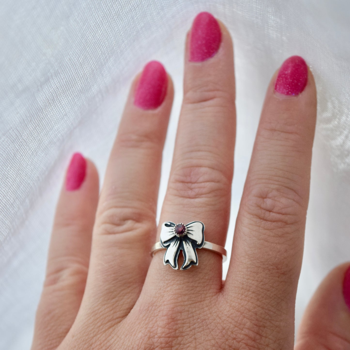 Pink Tourmaline Bow Ring size 7.25