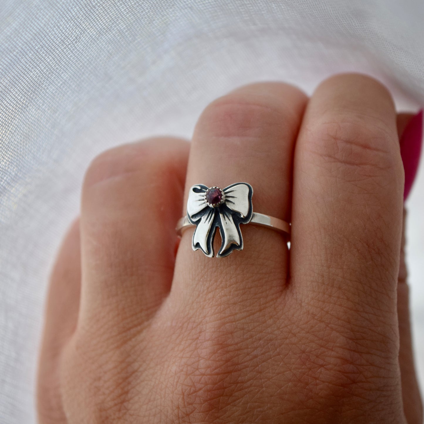 Pink Tourmaline Bow Ring size 7.25