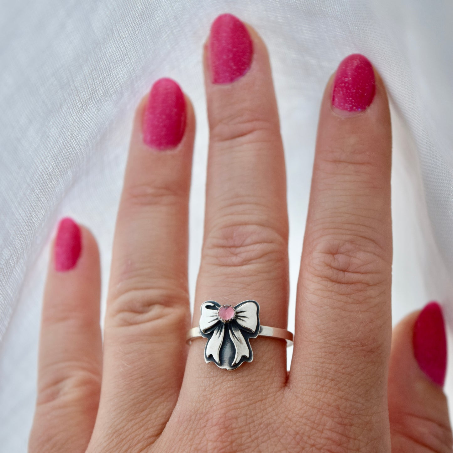 Pink Tourmaline Bow Ring size 8