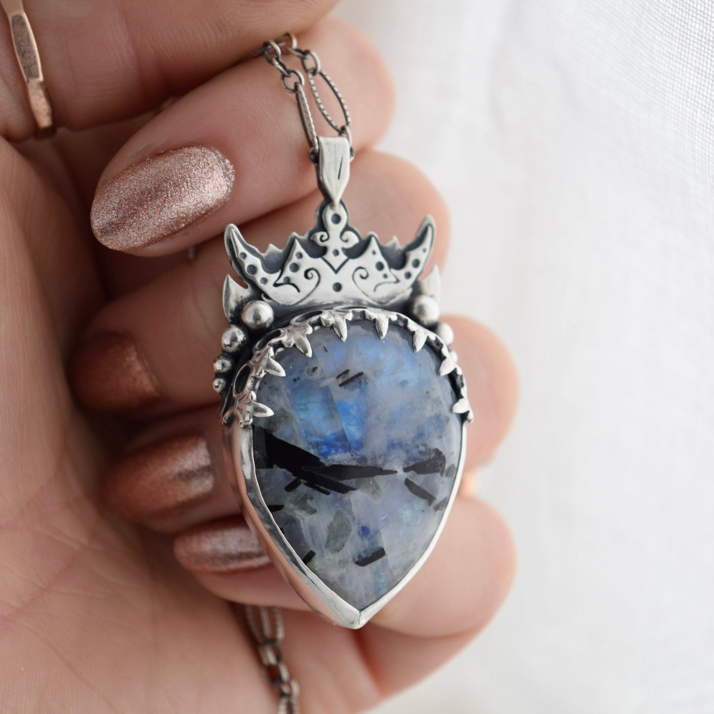 Alien Queen Necklace with Rainbow Moonstone
