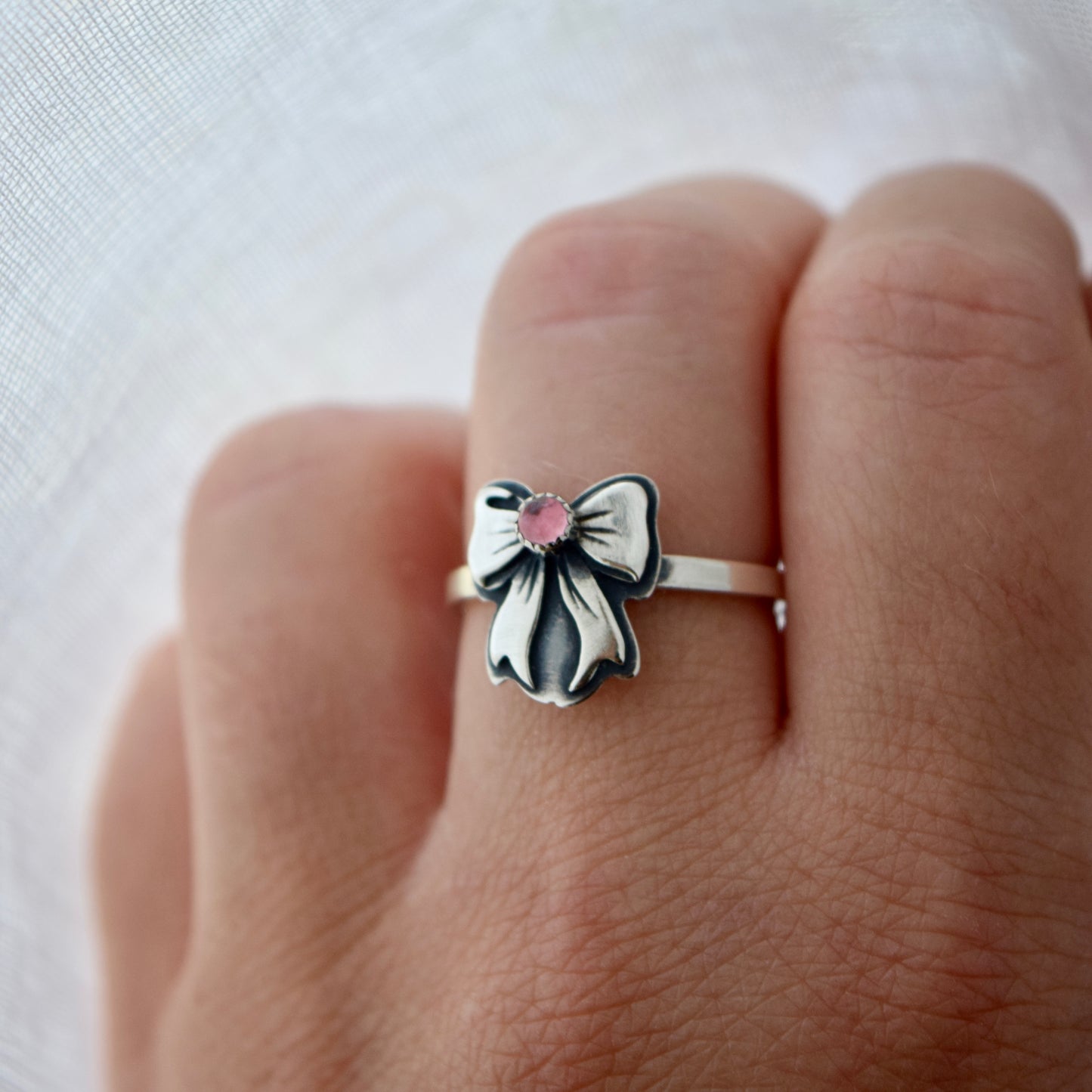 Pink Tourmaline Bow Ring size 8