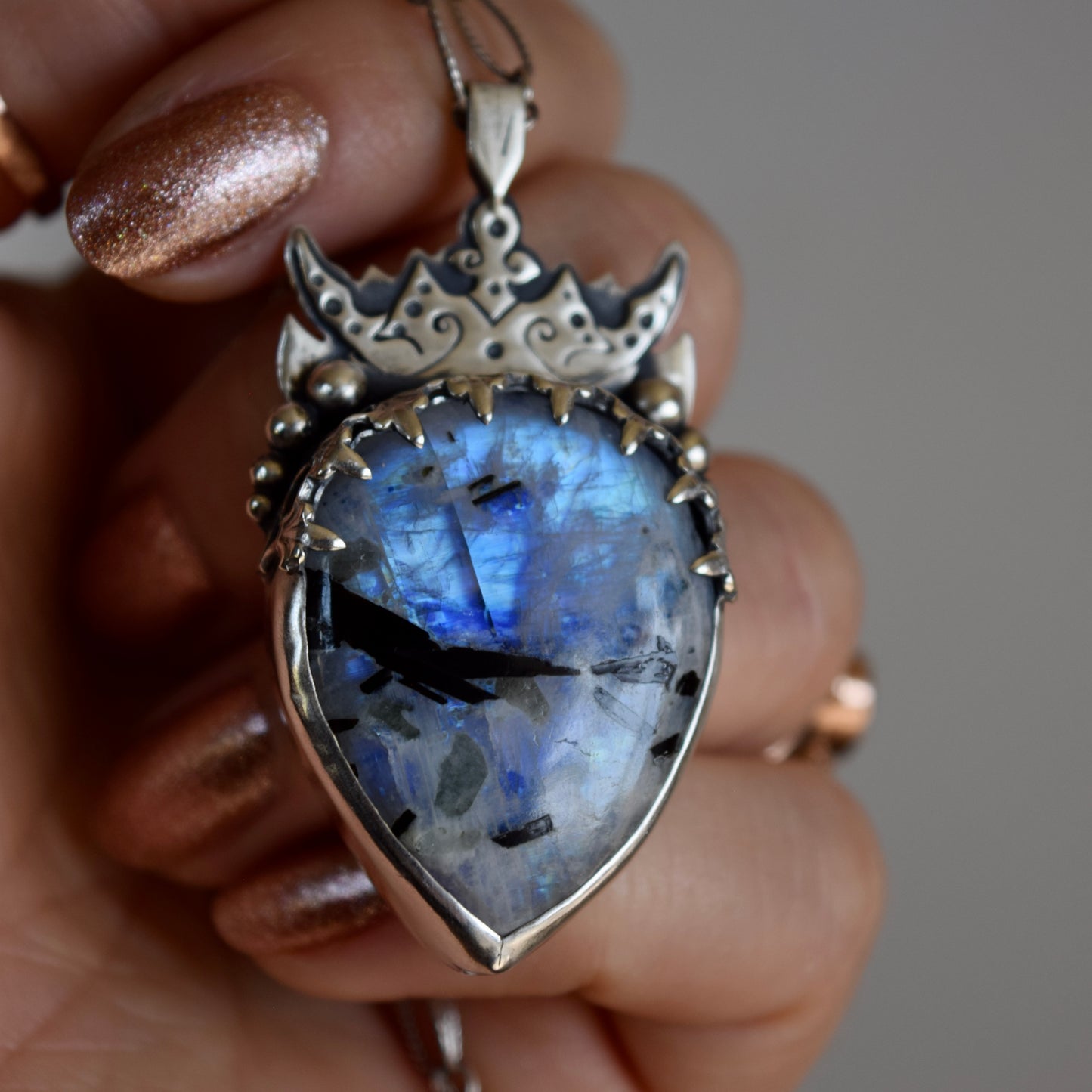 Alien Queen Necklace with Rainbow Moonstone
